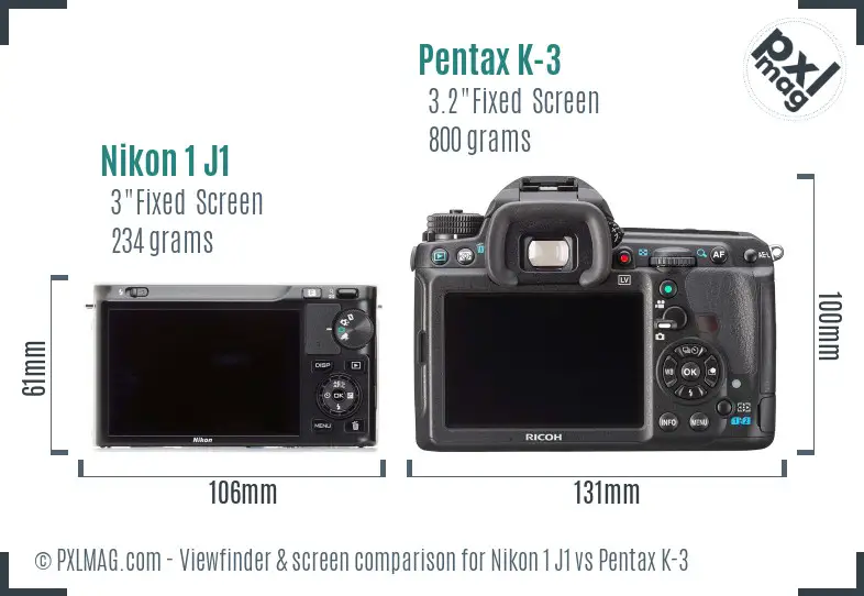 Nikon 1 J1 vs Pentax K-3 Screen and Viewfinder comparison