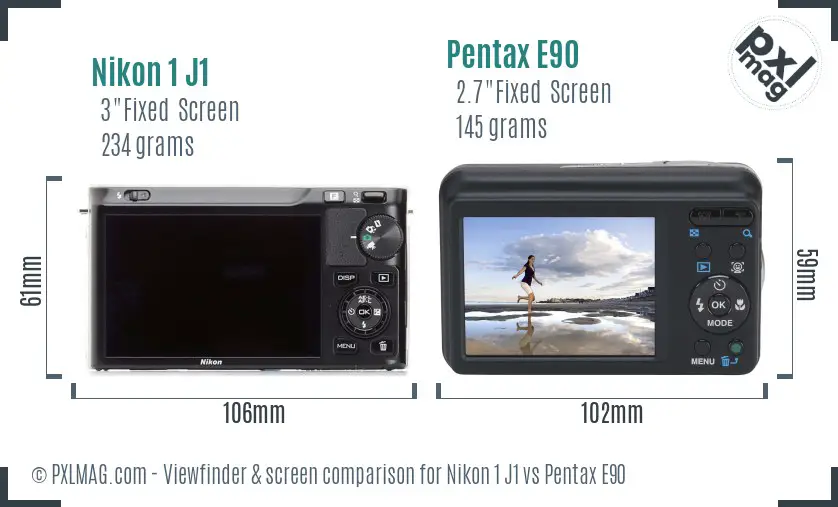 Nikon 1 J1 vs Pentax E90 Screen and Viewfinder comparison