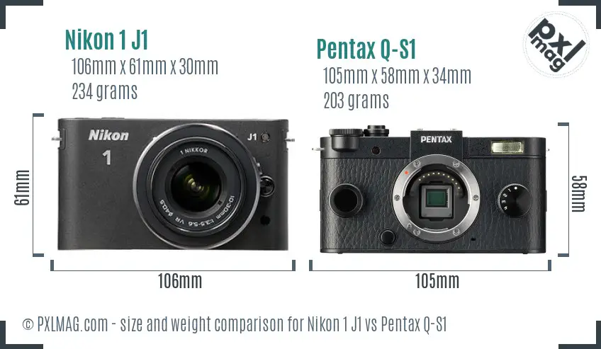 Nikon 1 J1 vs Pentax Q-S1 size comparison