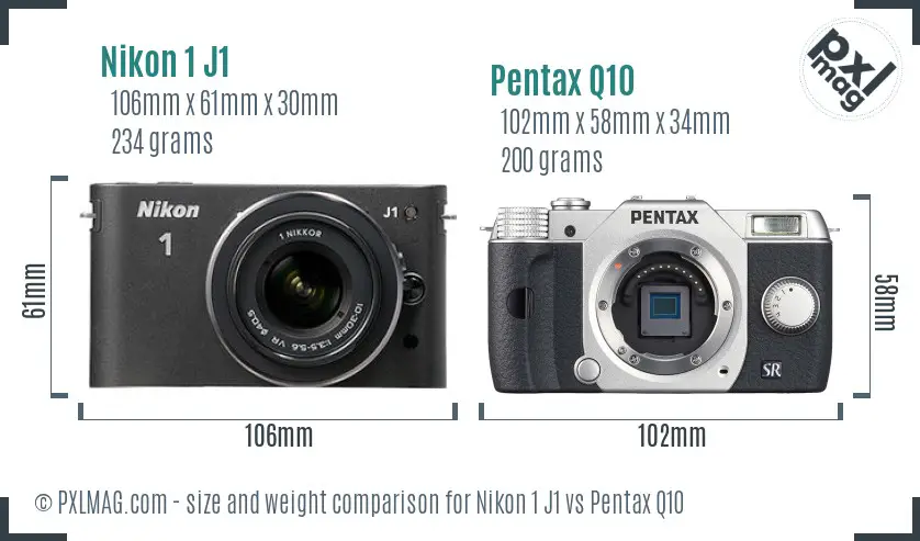 Nikon 1 J1 vs Pentax Q10 size comparison Nikon 1 J1 vs Pentax Q10 size comparison