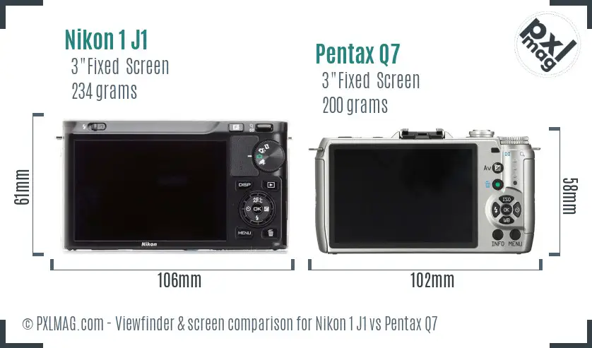 Nikon 1 J1 vs Pentax Q7 Screen and Viewfinder comparison