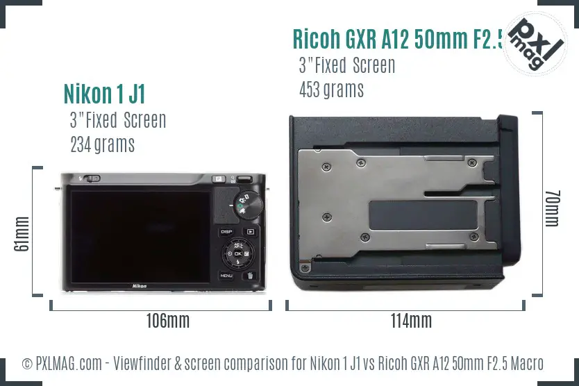 Nikon 1 J1 vs Ricoh GXR A12 50mm F2.5 Macro Screen and Viewfinder comparison