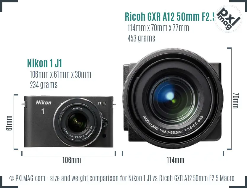 Nikon 1 J1 vs Ricoh GXR A12 50mm F2.5 Macro size comparison
