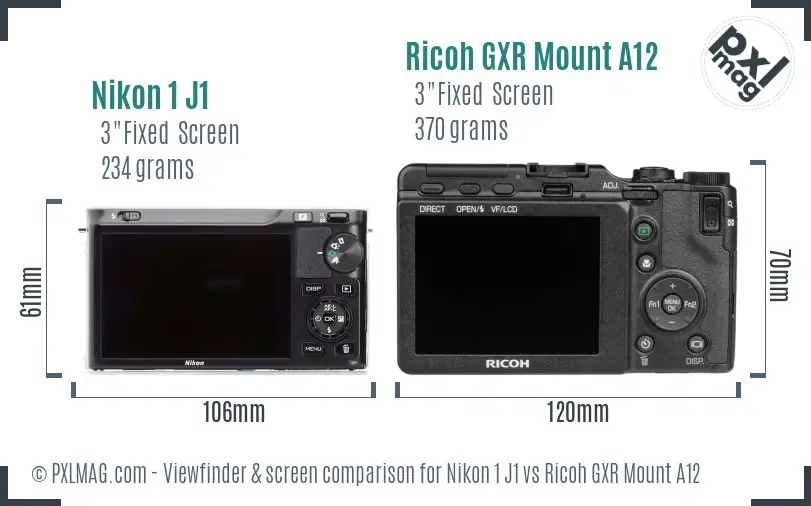 Nikon 1 J1 vs Ricoh GXR Mount A12 Screen and Viewfinder comparison