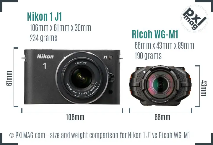 Nikon 1 J1 vs Ricoh WG-M1 size comparison