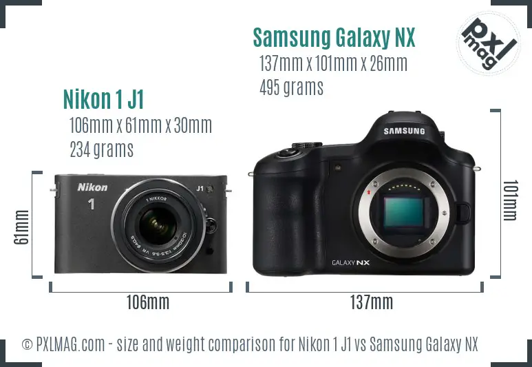 Nikon 1 J1 vs Samsung Galaxy NX size comparison