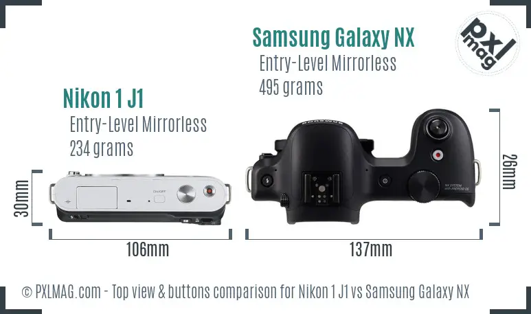 Nikon 1 J1 vs Samsung Galaxy NX top view buttons comparison