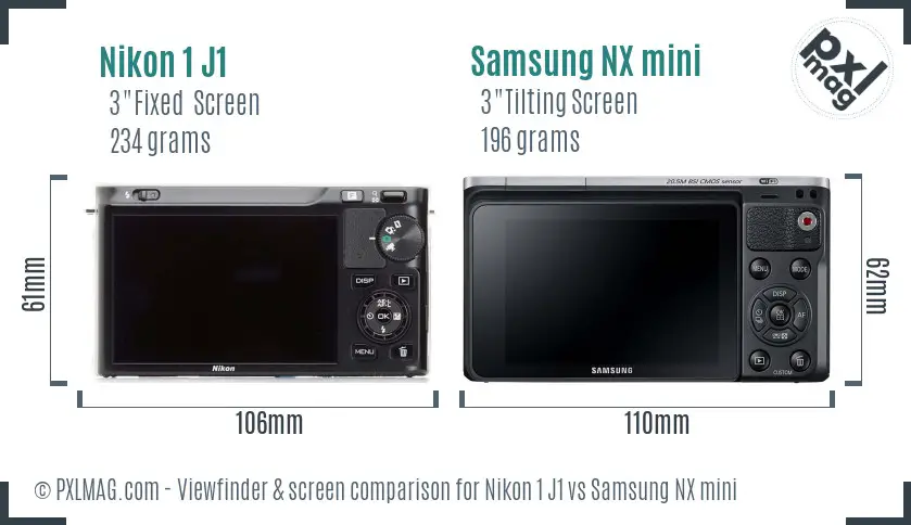 Nikon 1 J1 vs Samsung NX mini Screen and Viewfinder comparison