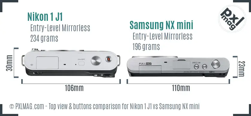 Nikon 1 J1 vs Samsung NX mini top view buttons comparison