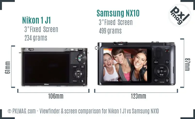 Nikon 1 J1 vs Samsung NX10 Screen and Viewfinder comparison