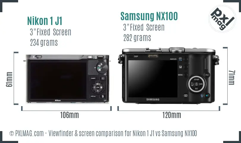 Nikon 1 J1 vs Samsung NX100 Screen and Viewfinder comparison