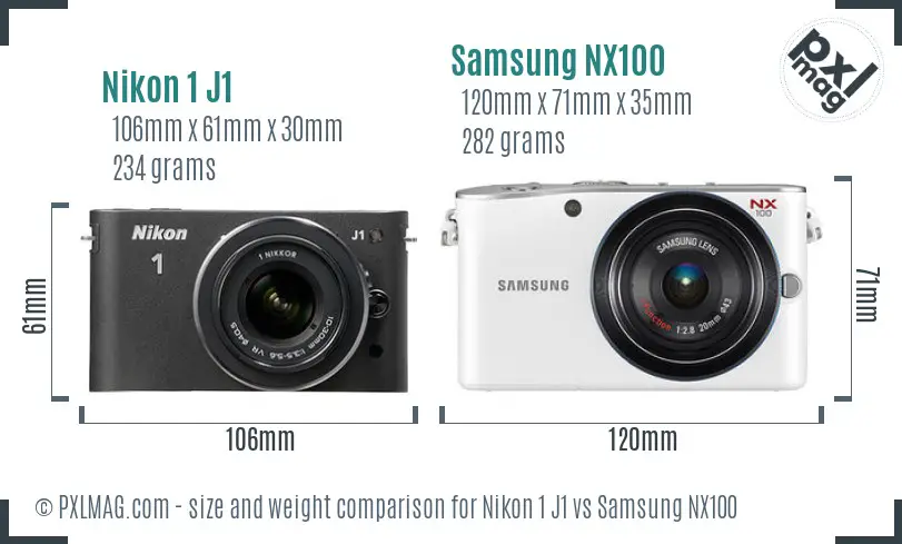 Nikon 1 J1 vs Samsung NX100 size comparison