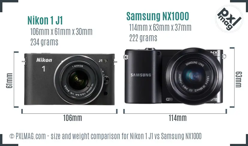 Nikon 1 J1 vs Samsung NX1000 size comparison Nikon 1 J1 vs Samsung NX1000 size comparison