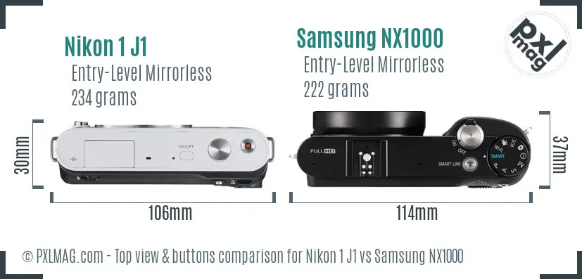 Nikon 1 J1 vs Samsung NX1000 top view buttons comparison Nikon 1 J1 vs Samsung NX1000 top view buttons comparison