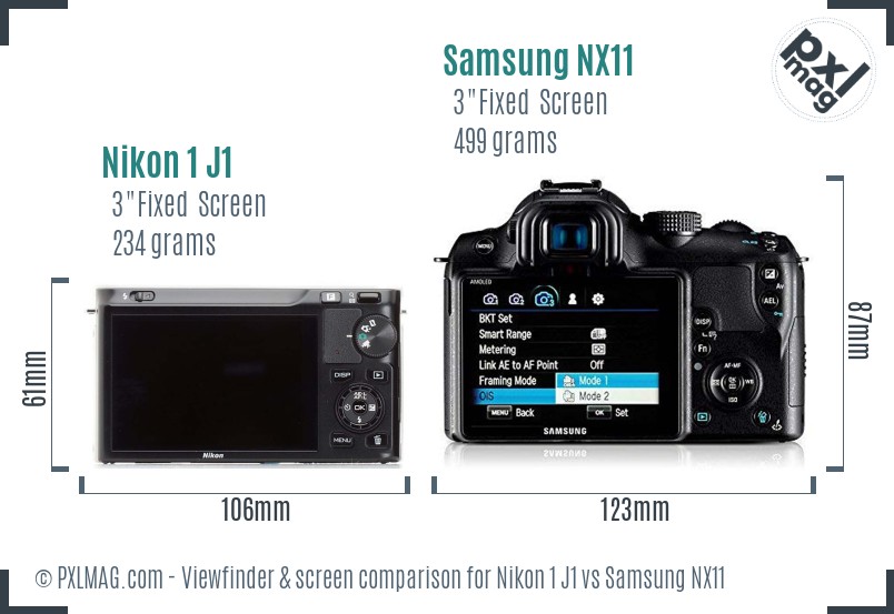 Nikon 1 J1 vs Samsung NX11 Screen and Viewfinder comparison