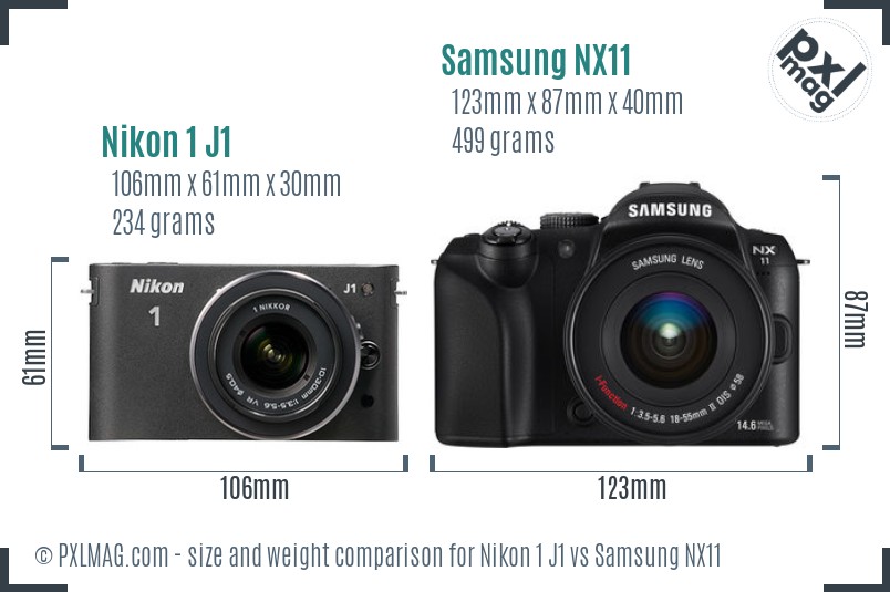 Nikon 1 J1 vs Samsung NX11 size comparison