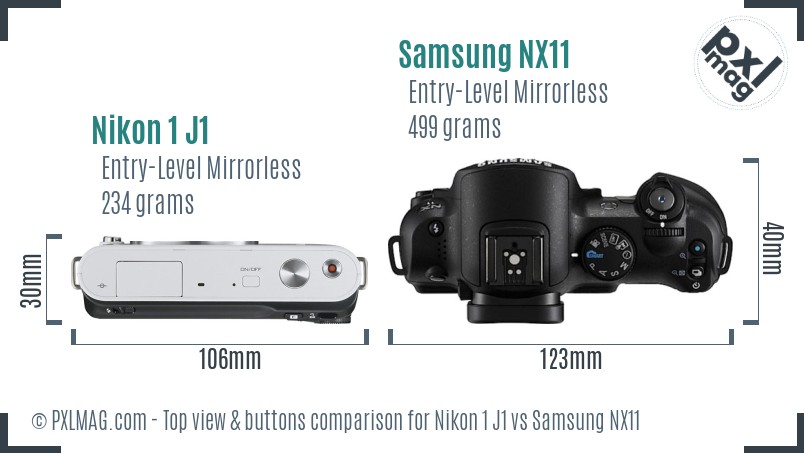 Nikon 1 J1 vs Samsung NX11 top view buttons comparison