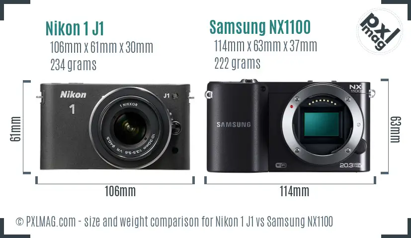 Nikon 1 J1 vs Samsung NX1100 size comparison