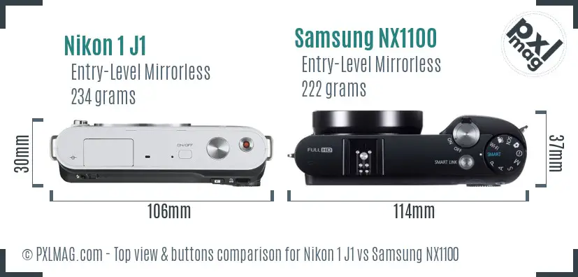 Nikon 1 J1 vs Samsung NX1100 top view buttons comparison