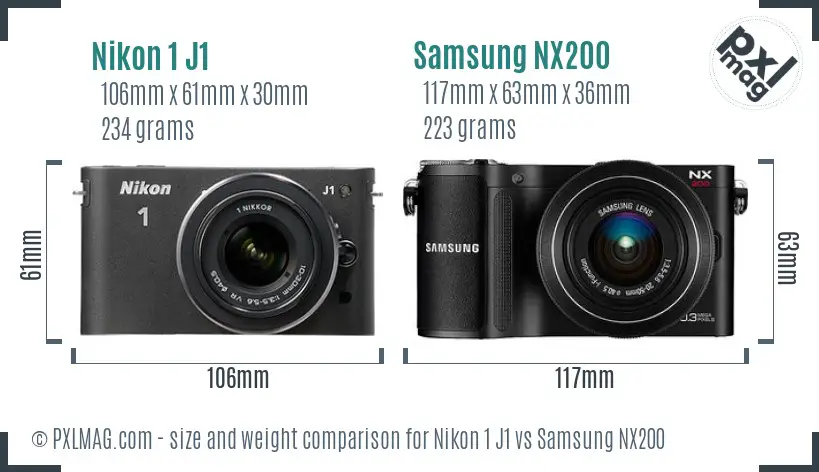 Nikon 1 J1 vs Samsung NX200 size comparison Nikon 1 J1 vs Samsung NX200 size comparison