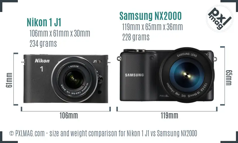 Nikon 1 J1 vs Samsung NX2000 size comparison