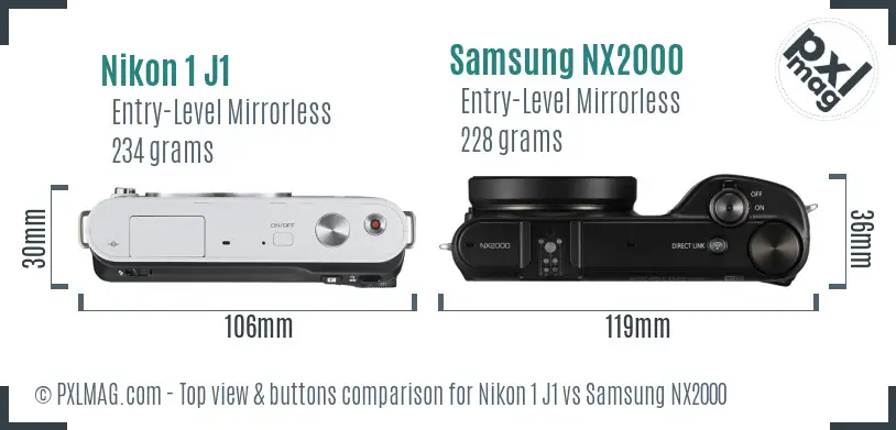 Nikon 1 J1 vs Samsung NX2000 top view buttons comparison
