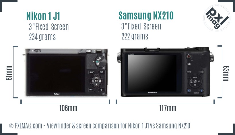 Nikon 1 J1 vs Samsung NX210 Screen and Viewfinder comparison