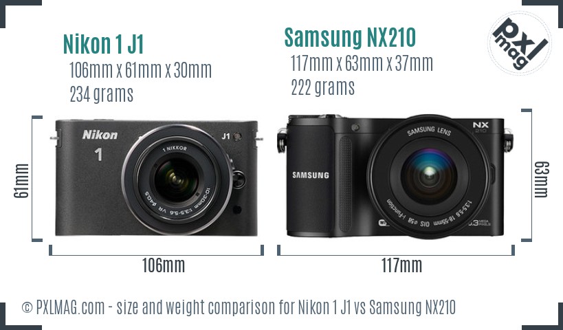 Nikon 1 J1 vs Samsung NX210 size comparison