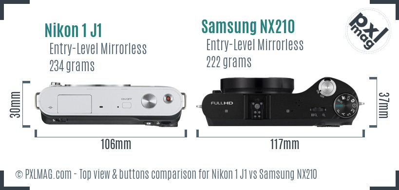 Nikon 1 J1 vs Samsung NX210 top view buttons comparison