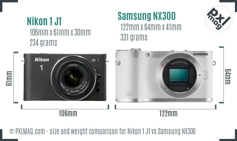 Nikon 1 J1 vs Samsung NX300 size comparison Nikon 1 J1 vs Samsung NX300 size comparison