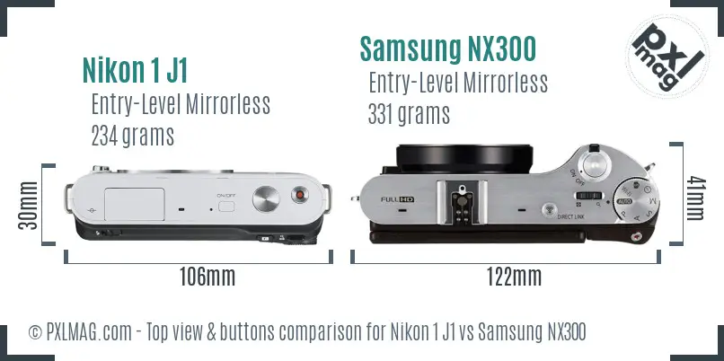 Nikon 1 J1 vs Samsung NX300 top view buttons comparison Nikon 1 J1 vs Samsung NX300 top view buttons comparison