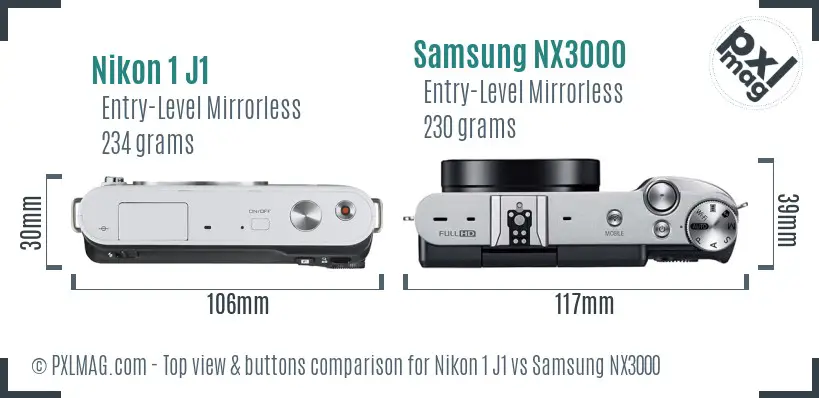 Nikon 1 J1 vs Samsung NX3000 top view buttons comparison