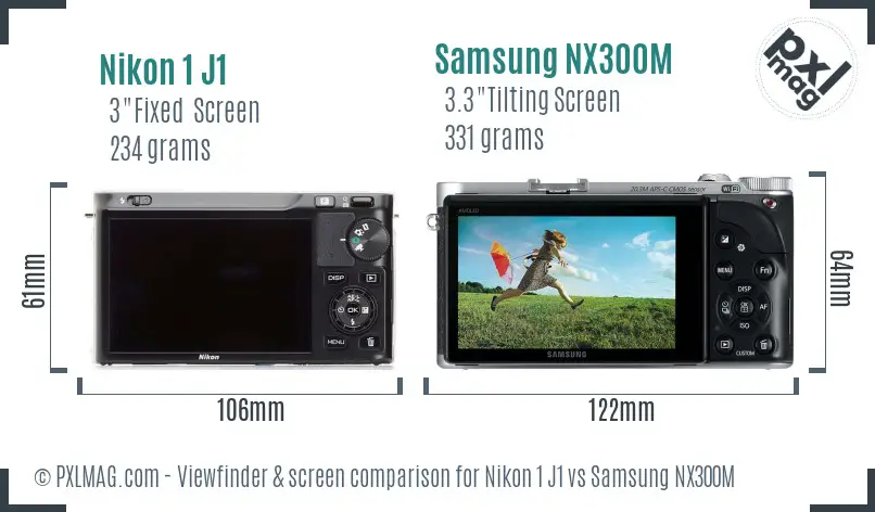 Nikon 1 J1 vs Samsung NX300M Screen and Viewfinder comparison