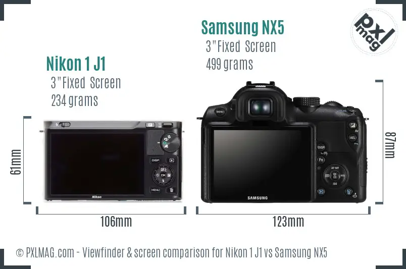 Nikon 1 J1 vs Samsung NX5 Screen and Viewfinder comparison