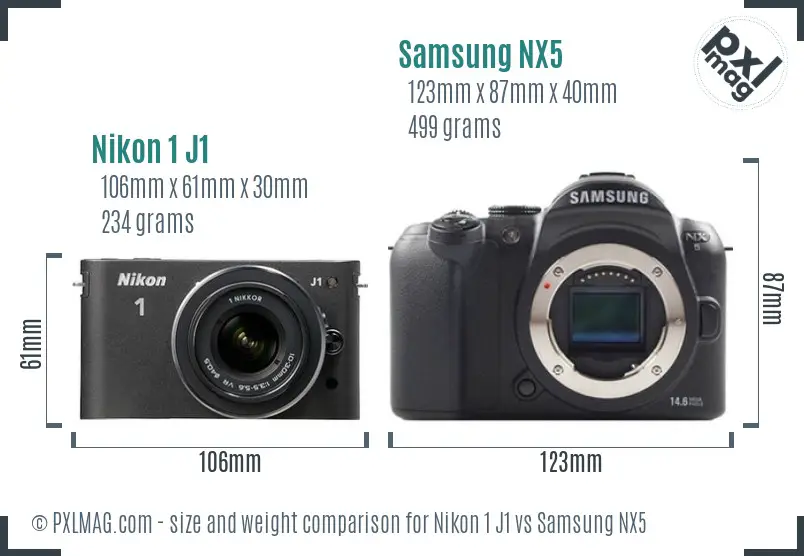 Nikon 1 J1 vs Samsung NX5 size comparison