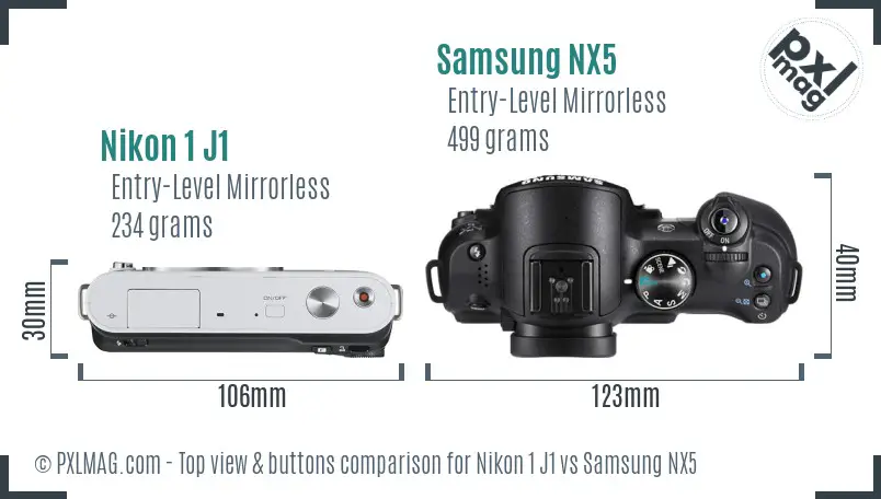 Nikon 1 J1 vs Samsung NX5 top view buttons comparison