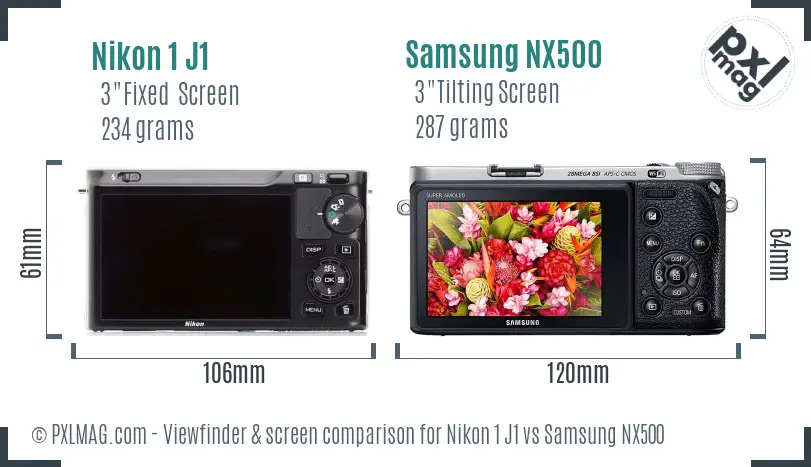 Nikon 1 J1 vs Samsung NX500 Screen and Viewfinder comparison