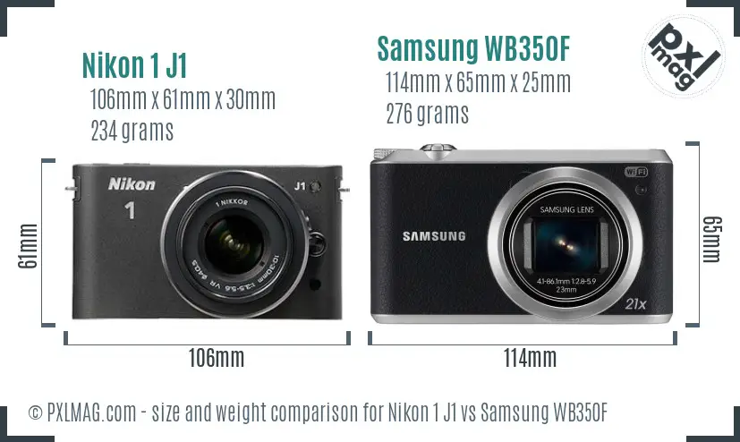 Nikon 1 J1 vs Samsung WB350F size comparison Nikon 1 J1 vs Samsung WB350F size comparison