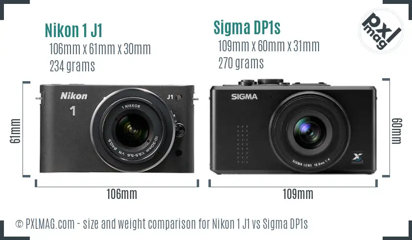 Nikon 1 J1 vs Sigma DP1s size comparison