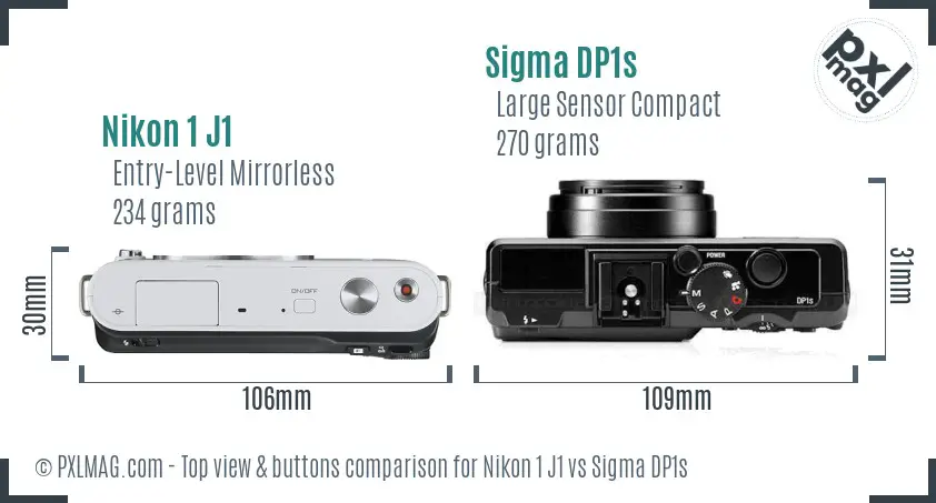 Nikon 1 J1 vs Sigma DP1s top view buttons comparison