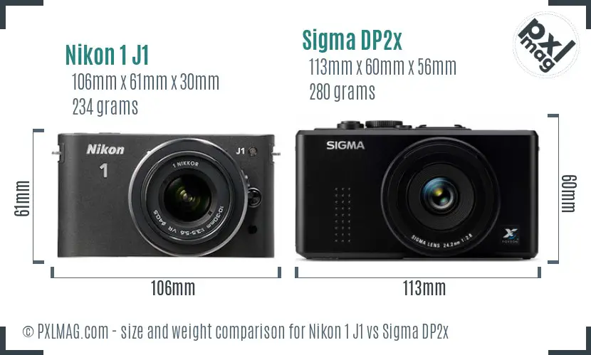 Nikon 1 J1 vs Sigma DP2x size comparison
