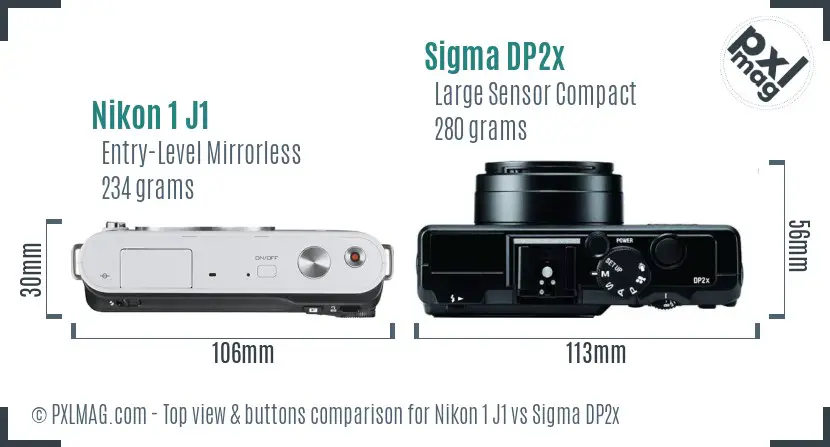 Nikon 1 J1 vs Sigma DP2x top view buttons comparison