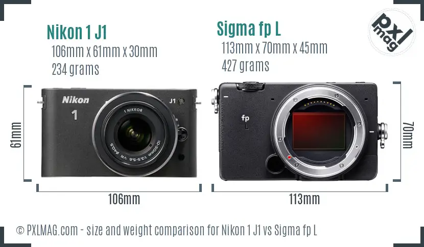 Nikon 1 J1 vs Sigma fp L size comparison