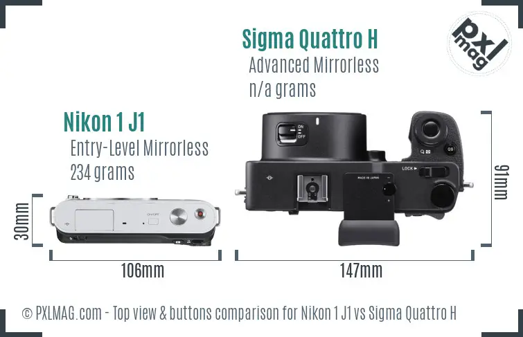 Nikon 1 J1 vs Sigma Quattro H top view buttons comparison