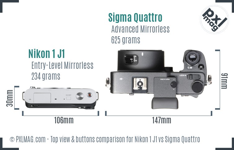 Nikon 1 J1 vs Sigma Quattro top view buttons comparison