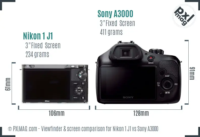 Nikon 1 J1 vs Sony A3000 Screen and Viewfinder comparison