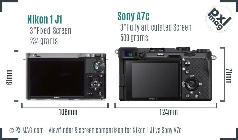 Nikon 1 J1 vs Sony A7c Screen and Viewfinder comparison