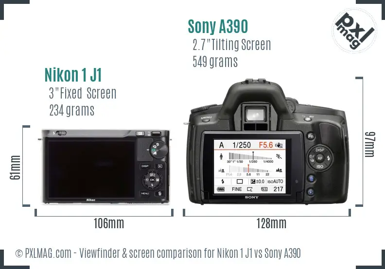 Nikon 1 J1 vs Sony A390 Screen and Viewfinder comparison