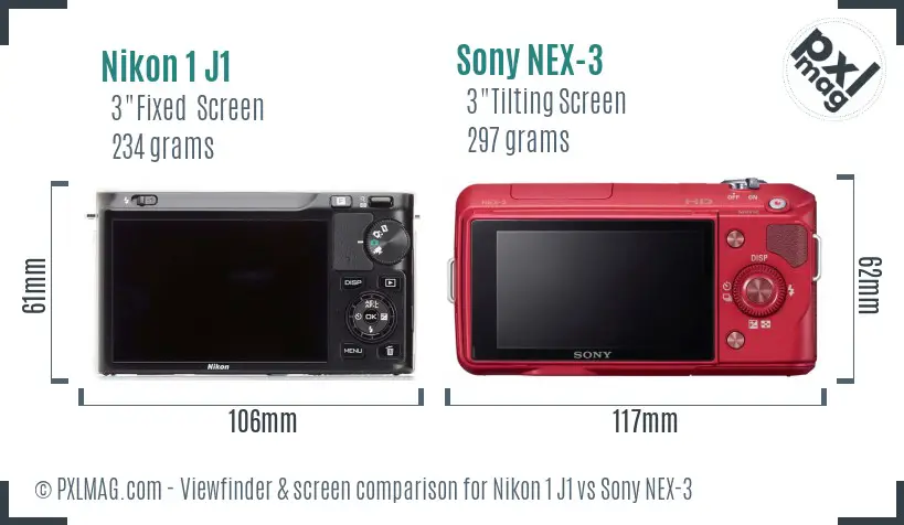 Nikon 1 J1 vs Sony NEX-3 Screen and Viewfinder comparison