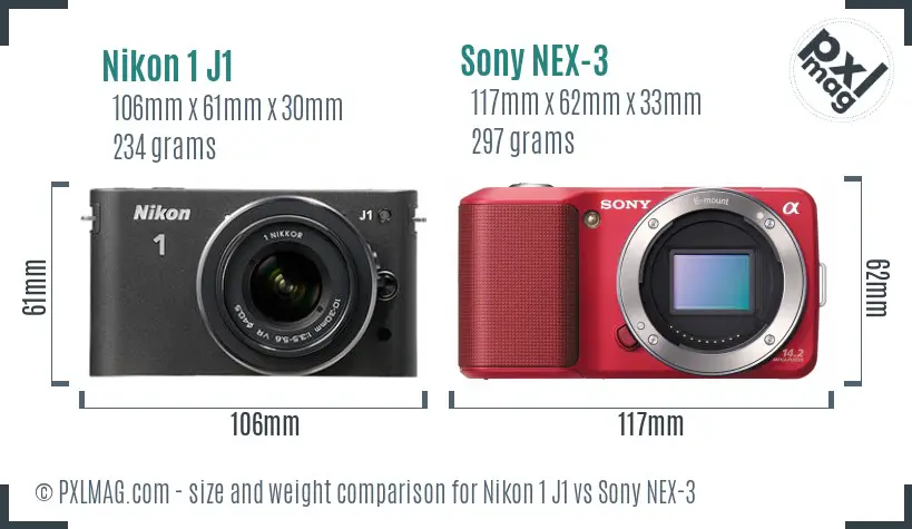 Nikon 1 J1 vs Sony NEX-3 size comparison